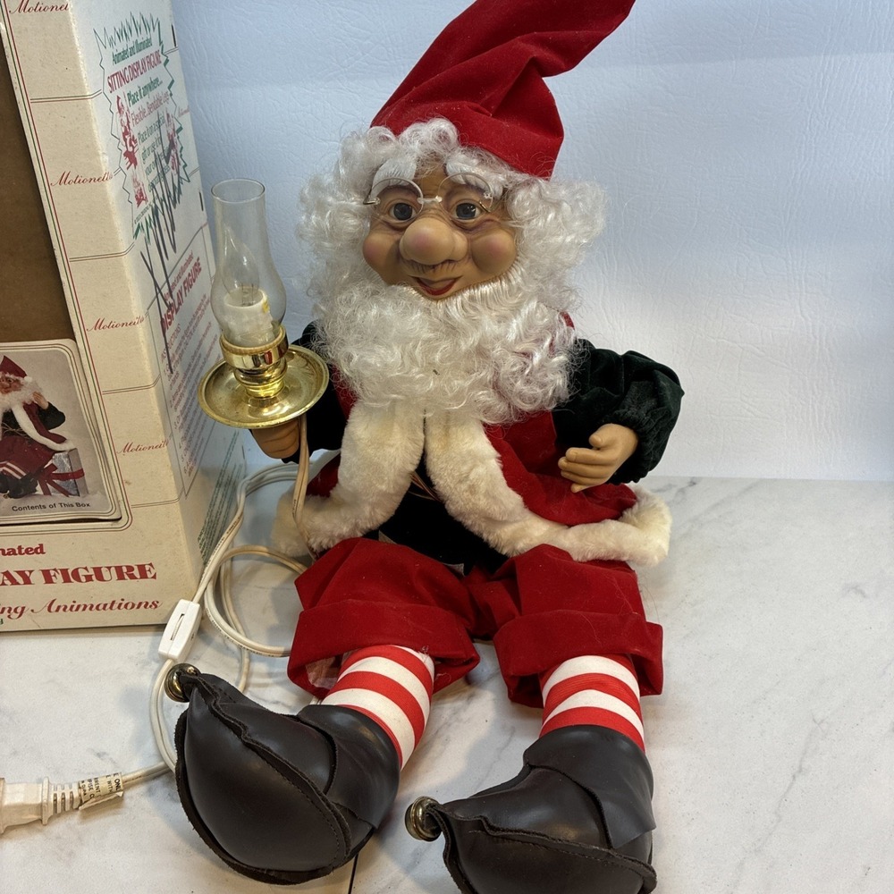 Vintage Telco Animated Motionette Elf Santa Christmas Ornament Working